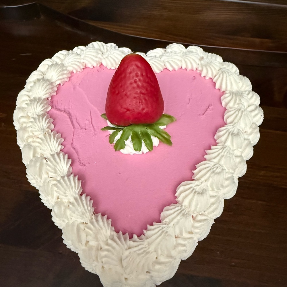 Faux Heart-Shaped Pink Cake with Strawberry Topper